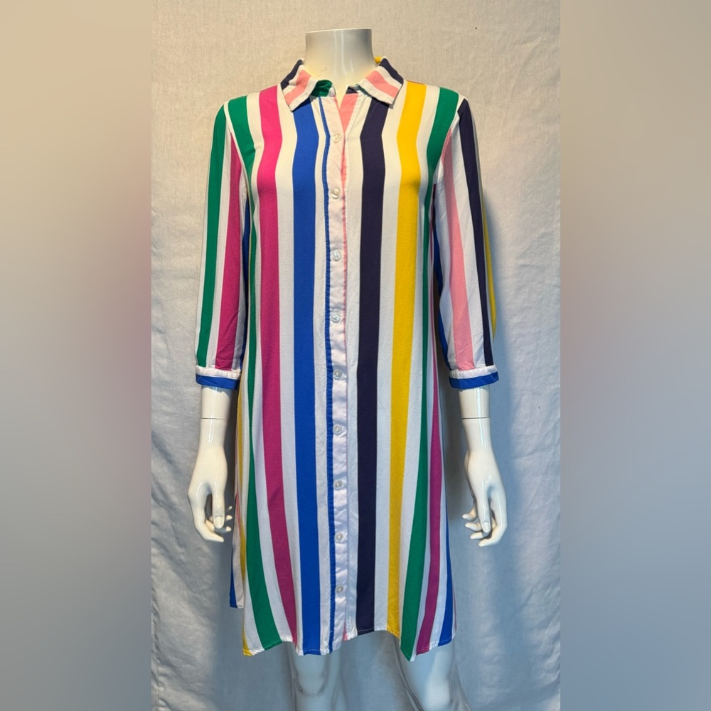 MSK button down colorful stripe knee length dress
